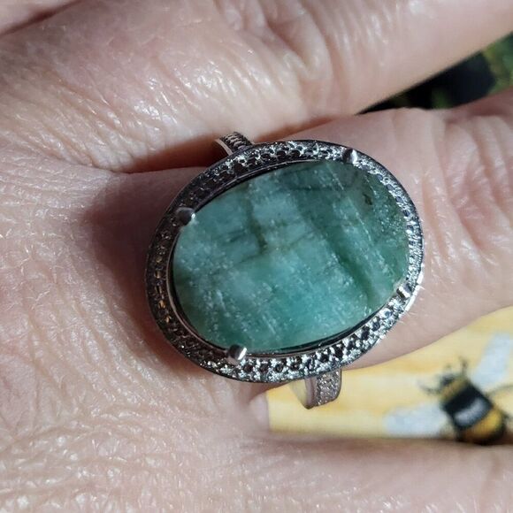 Raw Chunky Green Emerald Beryl Gemstone w/ inclusions Ring - Picture 1 of 9